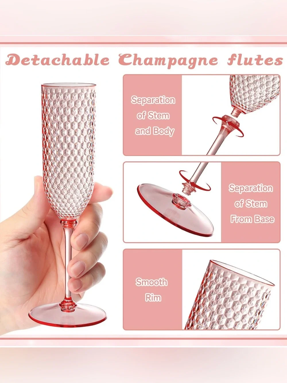 24 Pink Plastic Champagne/Mimosa Glasses